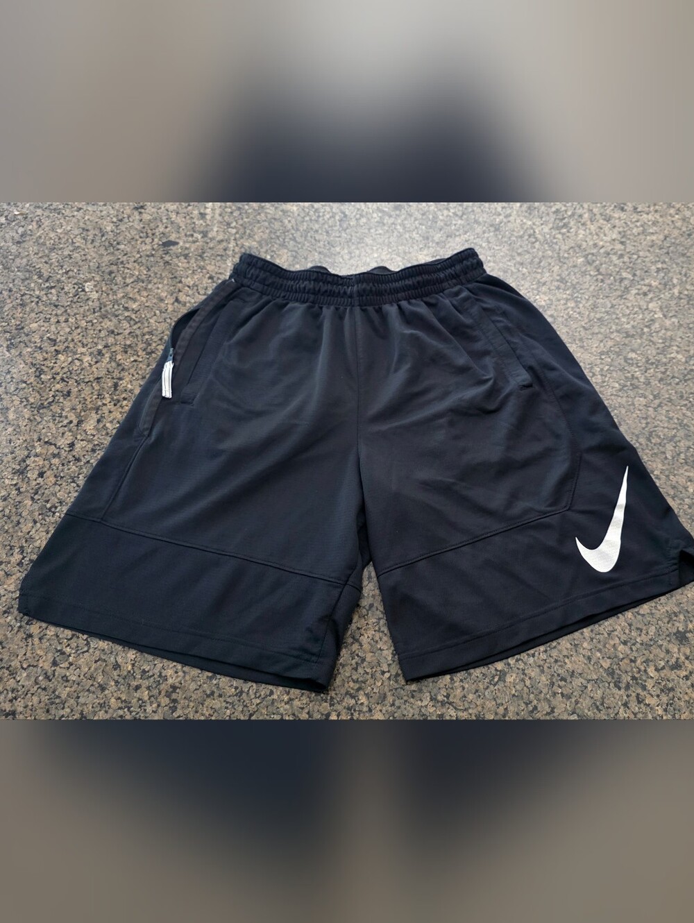 Nike Dri-FIT Basketball Shorts Men's Black Big Swoosh Logo Gym Athletic SZ Large